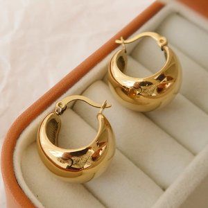 #NEW 18K Gold Plated Chunky Round Hoop Earrings